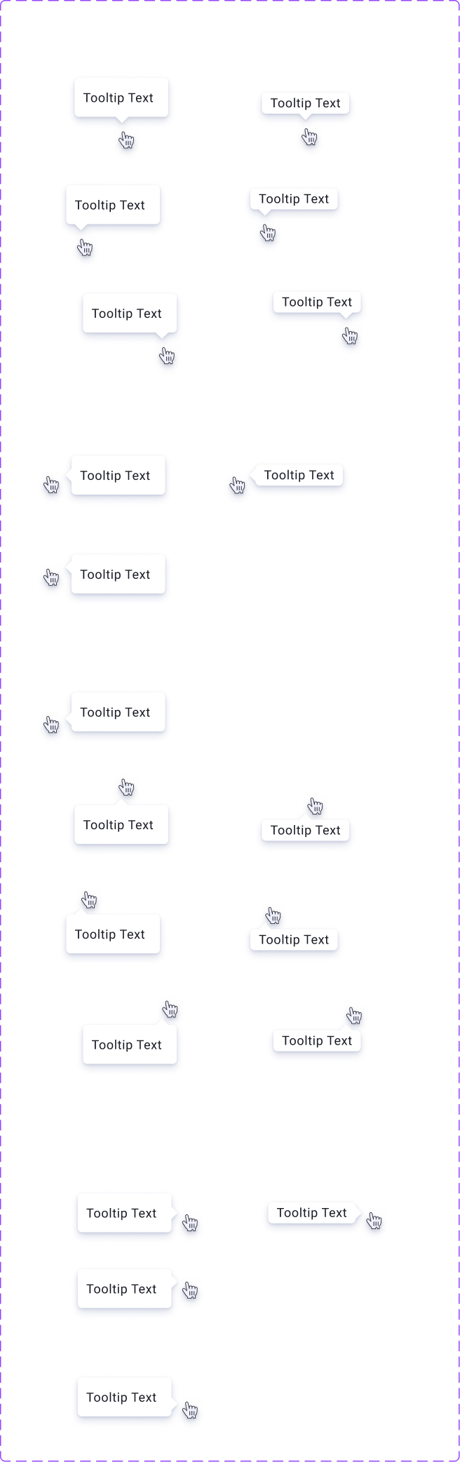 EasySender plain tooltips — short text labels shown in every placement and arrow direction around an anchor.