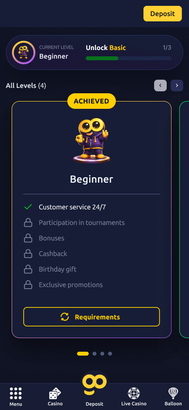 Mobile, dark — Beginner tier, Achieved, with compact progress bar and benefits list.