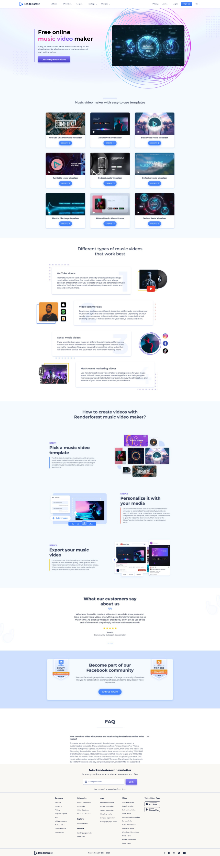 Music video maker — dark-mood video maker landing page.