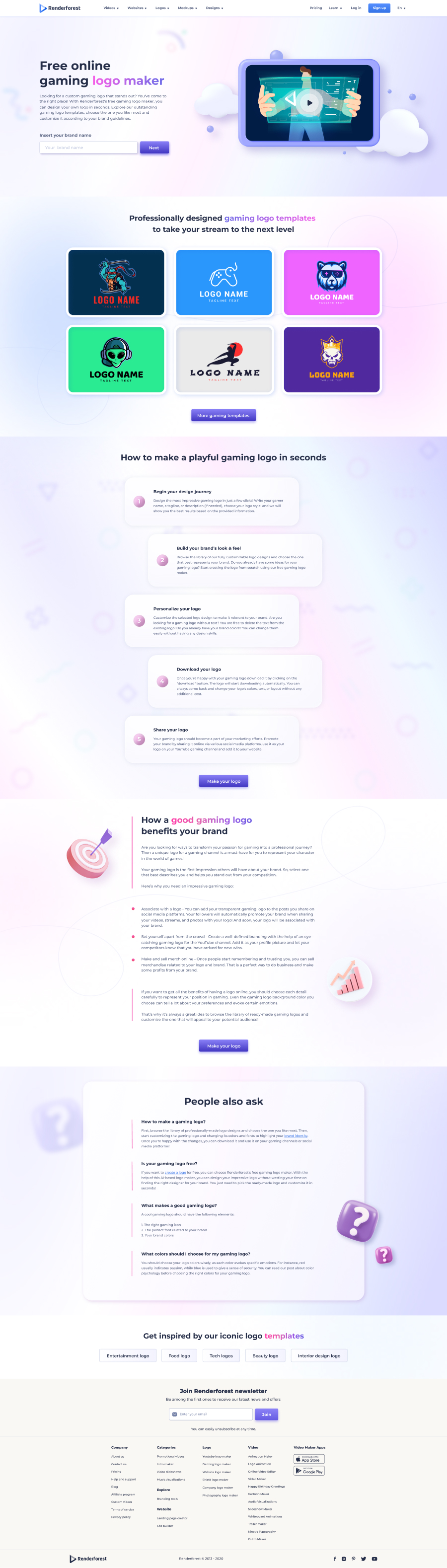 Gaming logo maker — category-specific logo maker landing page.