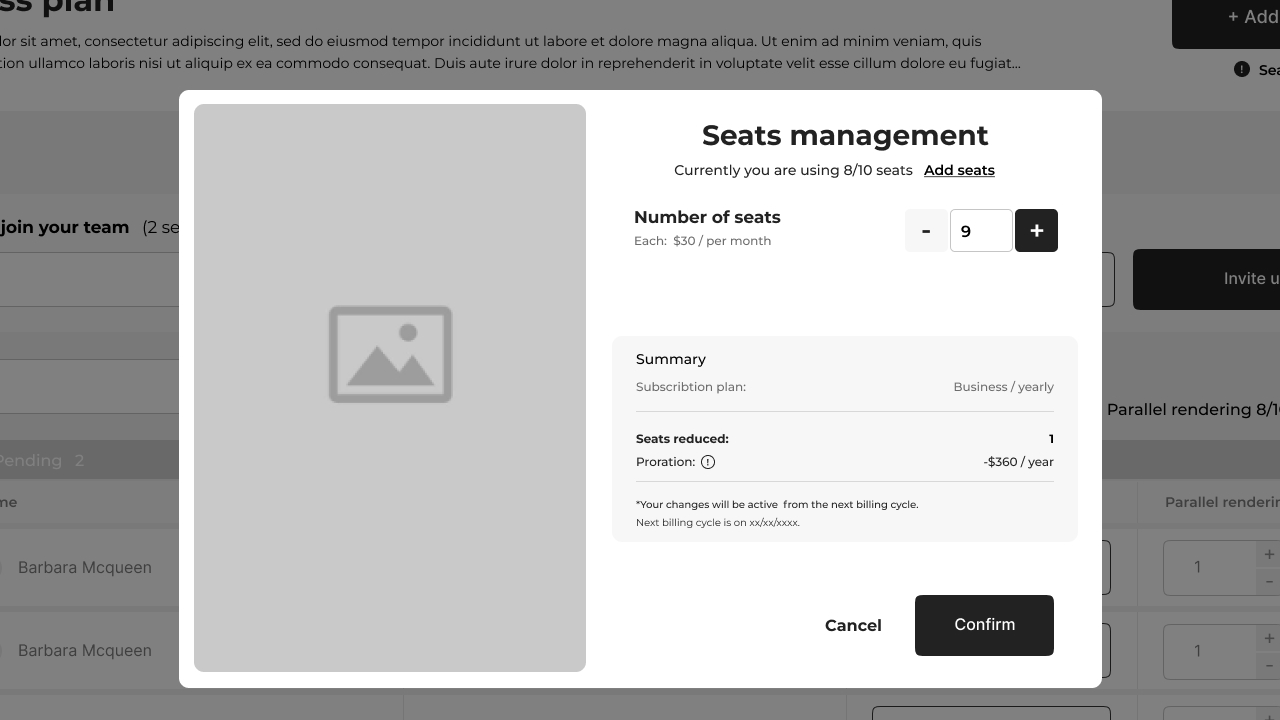 Reduce seats — decreasing on a yearly cycle, with the savings adjustment shown.